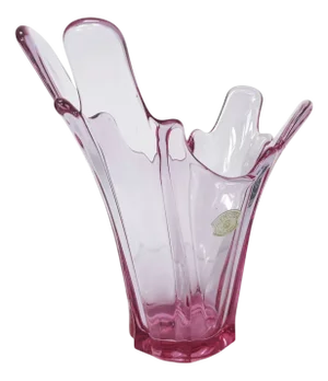 Large Asymmetrical Vase in Pink Crystal by Val Saint Lambert