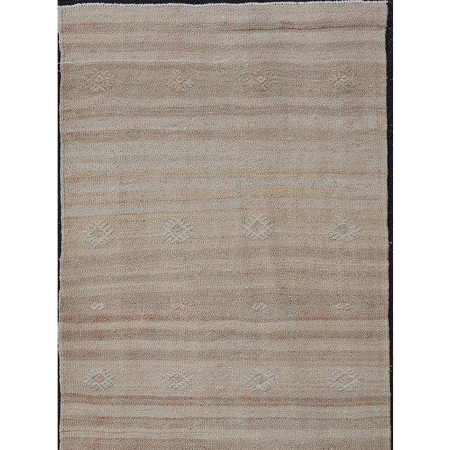 Measures: 2'5 x 6'4 Turkish Vintage Kilim Stripe Runner with in Tan, Taupe, Brown, and Earth Tones. Keivan Woven Arts /...
