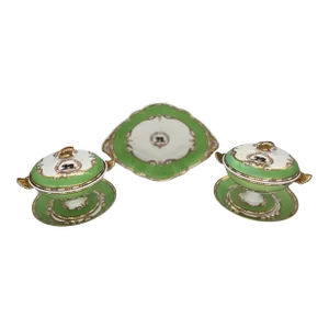 Set Spode Felspar Heraldric "Bear & Forbear" Dessert Tray & Covered Sauce Compotes C. 1840