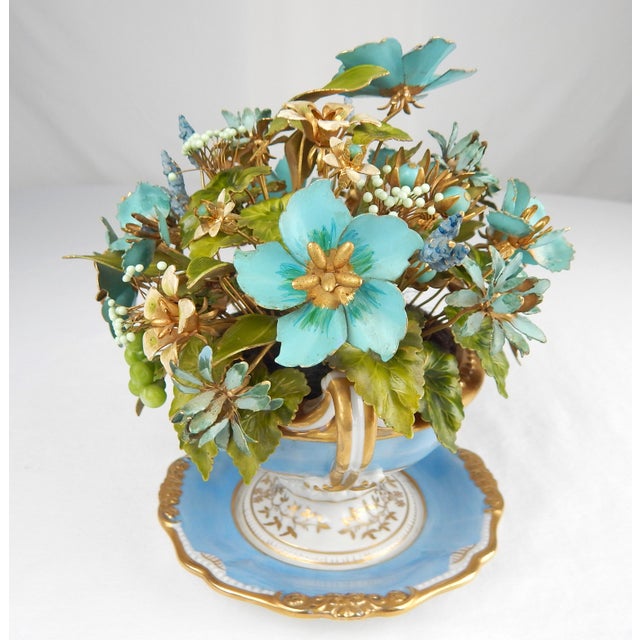 Blue 1970s "Fleurs Des Siècles" Enamel Floral Bouquet in Cachepot, Attributed to Jane Hutcheson For Sale - Image 8 of 12