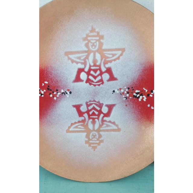 1970s Enamel Copper Southwest Dish Pink Rain Dancer For Sale - Image 4 of 6