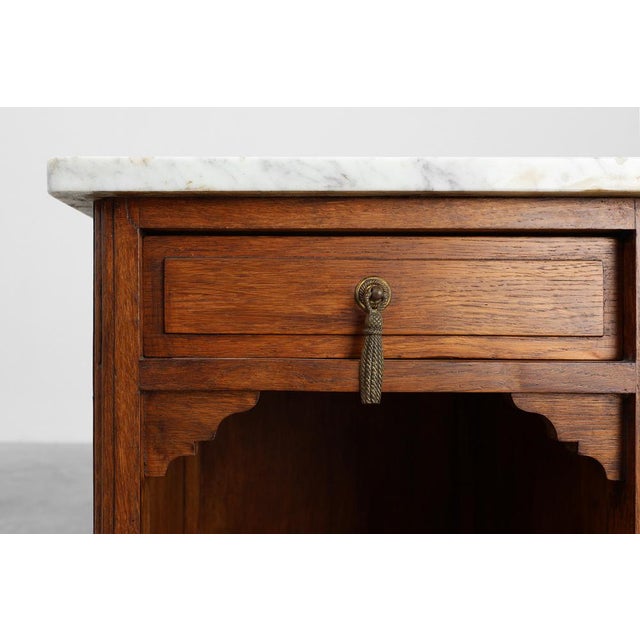 Art Deco Nightstand in Oak with Carrara Marble Top, France, 1920s For Sale - Image 3 of 11