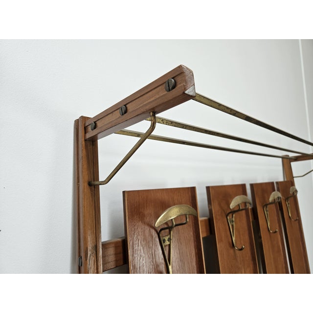 Wooden Wall Coat in Skai with Brass Hangers, 1950s For Sale - Image 3 of 11