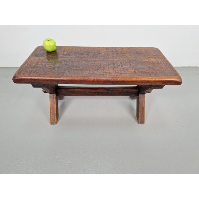 Brutalist Oak Cross Leg Coffee Table, Spain, 1930s For Sale - Image 4 of 9