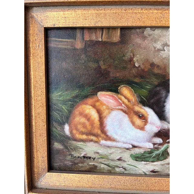 English 1980s Beautiful original, signed oil painting of bunnies // gallery wall // framed artwork // home decor // English country // original artwork For Sale - Image 3 of 10