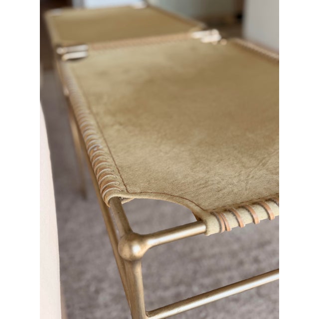 Mid 19th Century Mid 19th Century Animal Hide and Leather Whipstitch Benches For Sale - Image 5 of 5
