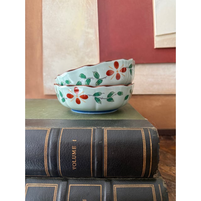 Vintage Celadon 6” Bowls Hand Painted - A Pair For Sale In Chicago - Image 6 of 9