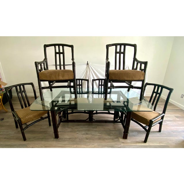 Chinoiserie Ficks Reed by John Wisner Far Horizons Collection Vintage Rattan & Wicker Table & Six Chairs Dining Set C. 1950's For Sale - Image 3 of 11