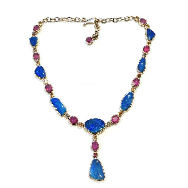 Bochic “Capri” Vintage Ruby & Blue Opal Necklace Set In 18K Gold & Silver For Sale In New York - Image 6 of 6