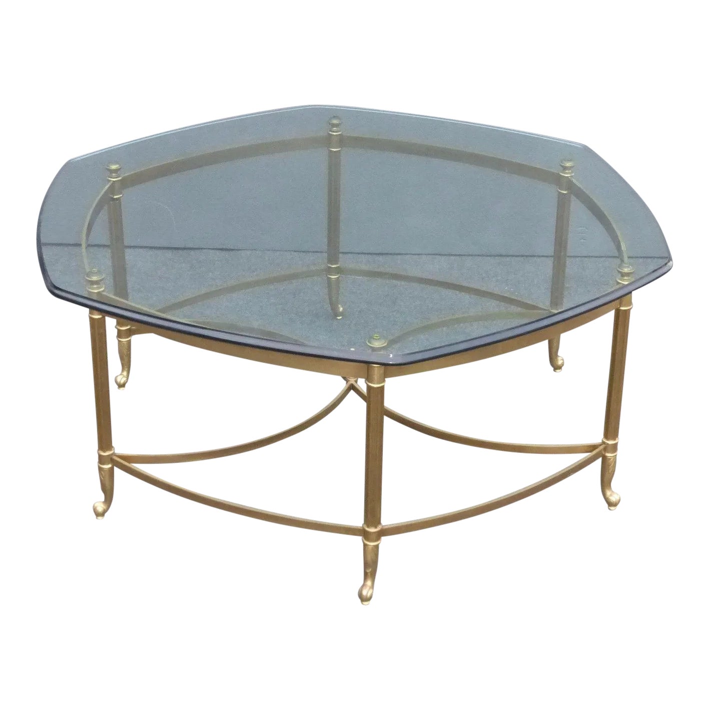 Vintage Maison Jansen Style MidCentury Hexagon Brass & Glass Coffee