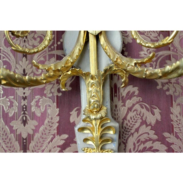 1860 French Louis XVI Gold Bronze Silk Wall Lamps Sconces 2pc- Pair For Sale - Image 17 of 18