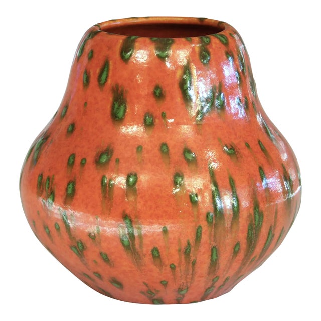 1930s Awaji Pottery Atomic Chrome Orange Art Deco Vase For Sale