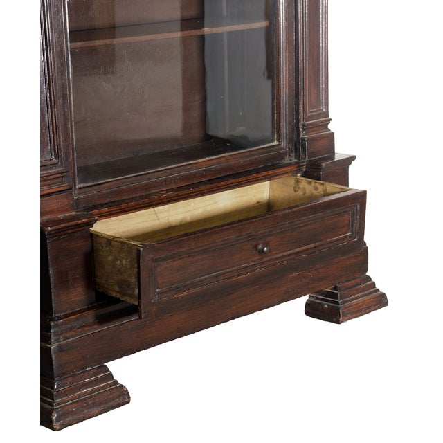 Brown Antique Carved Wooden Display Cabinet with Sculpted Capitals in Walnut For Sale - Image 8 of 12