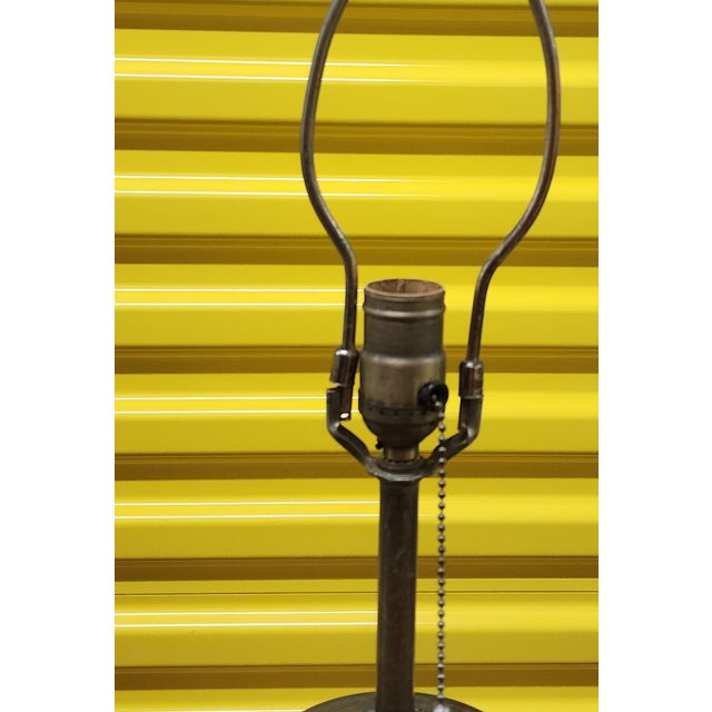 This is a very fine antique late Art-Deco period hand painted glass bowl & metal table lamp, c1930s. No shade. Working...