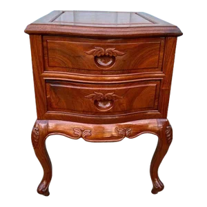 Vintage French Rococo Style Solid Teak 2 Drawer Nightstand.