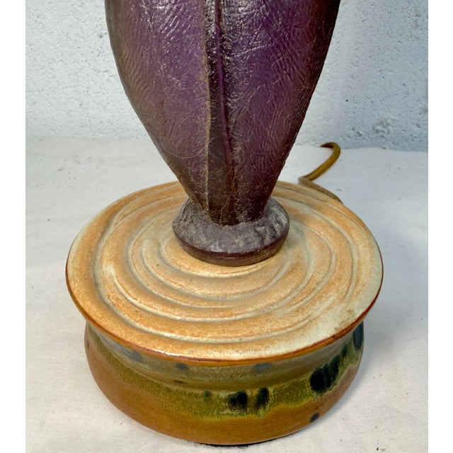 Mid-Century Modern Rare Vintage Handmade MCM Purple Lucite and Pottery Base Electric Table Lamp For Sale - Image 3 of 12
