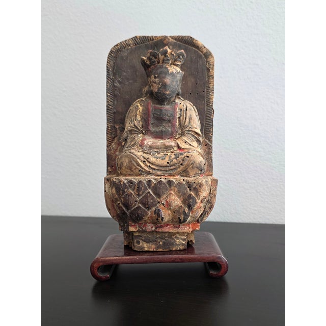 Ming Dynasty Antique Chinese Carved Gilded Wood Bodhisattva Figure Statue For Sale - Image 10 of 18