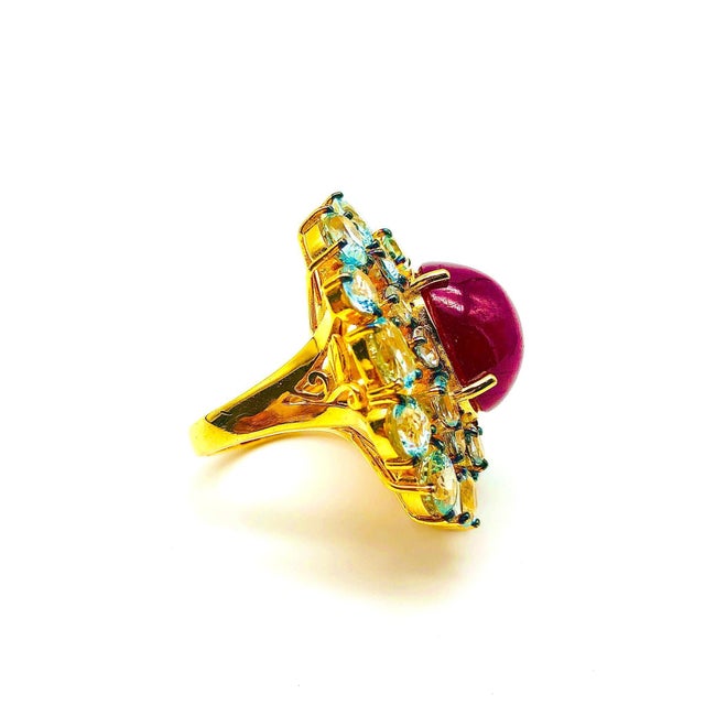 2020s Bochic “Orient” Natural Ruby & Aquamarine Ring Set In 18K Gold & Silver For Sale - Image 5 of 14