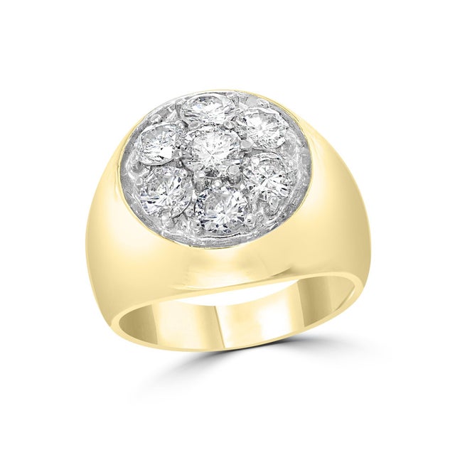 Yellow 1.75 Carat, 7 Diamonds Traditional Men's Ring 14 Karat Yellow Gold Ring Estate For Sale - Image 8 of 8