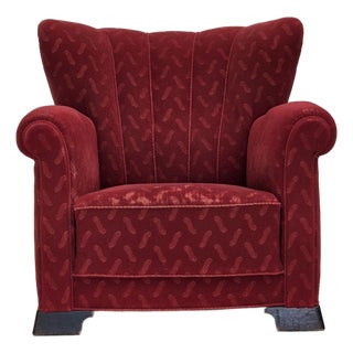 Vintage Danish Relax Chair in Red Furniture Wool, 1950s For Sale