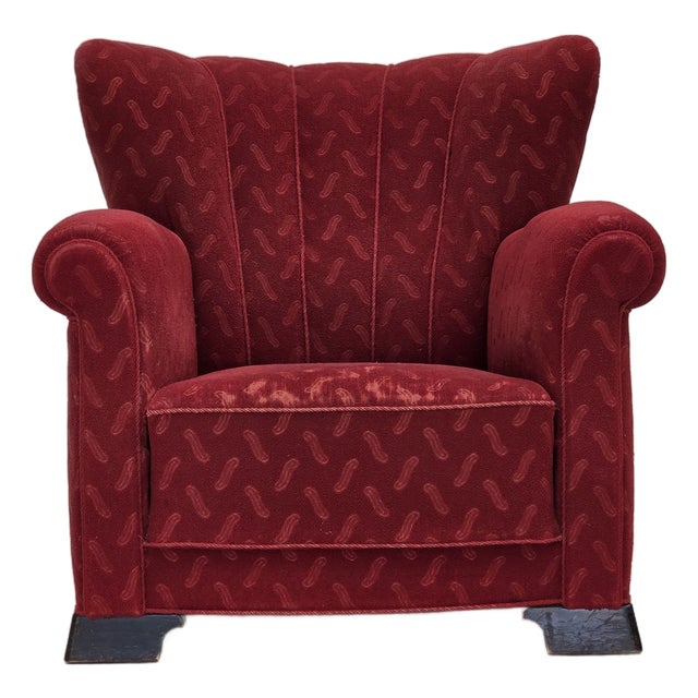 Vintage Danish Relax Chair in Red Furniture Wool, 1950s For Sale