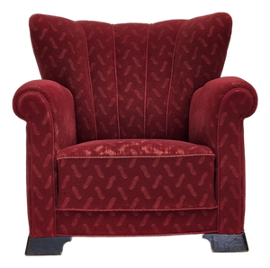 Vintage Danish Relax Chair in Red Furniture Wool, 1950s