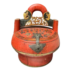19th Century Antique Qing Dynasty Chinese Wooden Basket