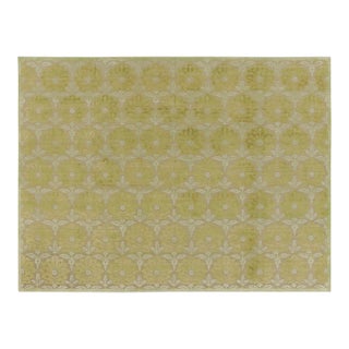 Contemporary Block Print Custom Floral Chartreuse & Beige Wool Rug by Rug & Kilim, India For Sale