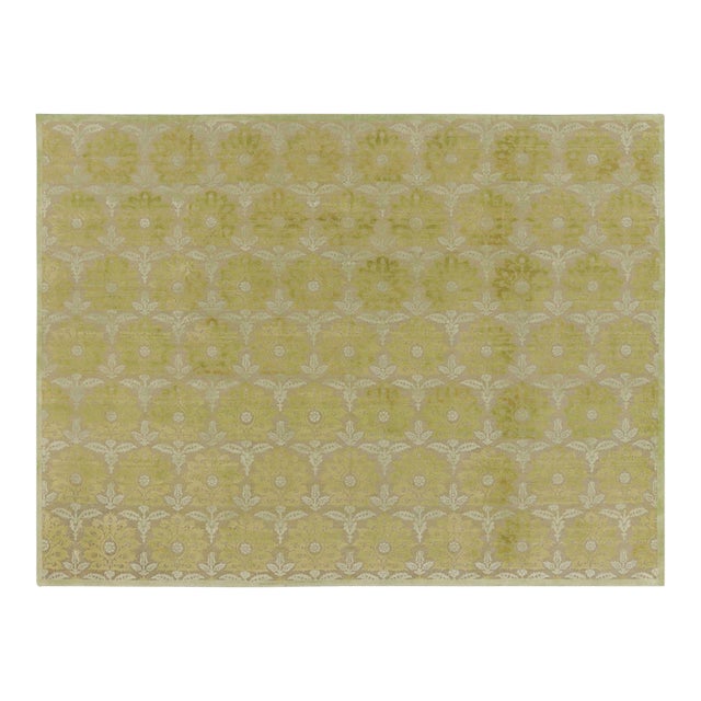 Contemporary Block Print Custom Floral Chartreuse & Beige Wool Rug by Rug & Kilim, India For Sale