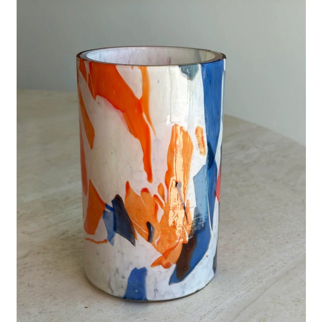 Contemporary Stories of Italy Murano Nougat Orange and Blue Glass Vase For Sale - Image 3 of 9