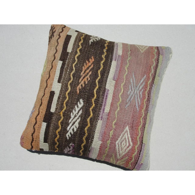 Kilim Rug Pillow Made from old turkish kilims Back side cotton and has closed with a solid hidden zipper size:16" x 16" It...