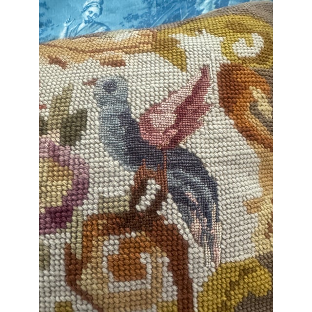 Camel Neoclassical Style Urn and Bird Petit Point Needlepoint Pillow For Sale - Image 8 of 11