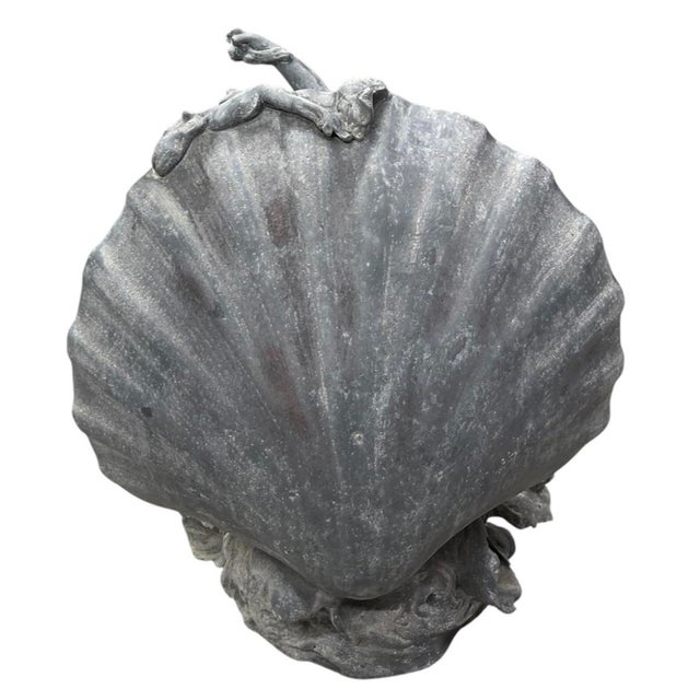Vintage Cast Lead Shell Nymph Catch-All Sculpture & Basin For Sale In West Palm - Image 6 of 12