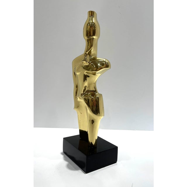Late 20th Century Polished Bronzed Figural Sculpture on Black Acrylic Base For Sale In Miami - Image 6 of 8