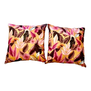 Pair of Pink Monkey and Leaves Pillows