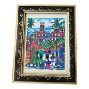 1970s Joel Cabrera Watercolor Ink Painting Puerto Vallarta