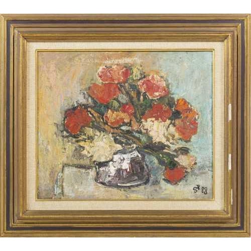 "Flowers". Oil on canvas. Signed and dated 1988. Dimensions: 46 x 54 cm.