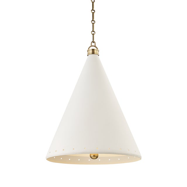 Transitional Hudson Valley Lighting Mark D. Sikes Plaster No.1 2-Light Large Pendant in Aged Brass, 20" For Sale - Image 3 of 3