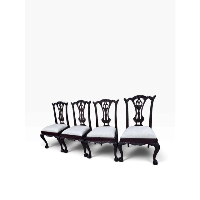 Maitland - Smith Maitland-Smith Carved Mahogany Chippendale Dining Chairs, Newly Upholstered – Set of 4 For Sale - Image 4 of 11