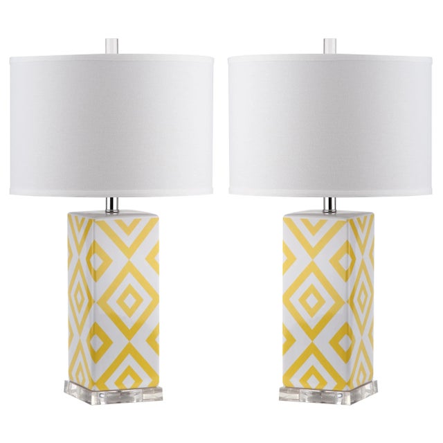 Geometric 27 Inch H Table Lamp in Yellow - a Pair For Sale - Image 9 of 9