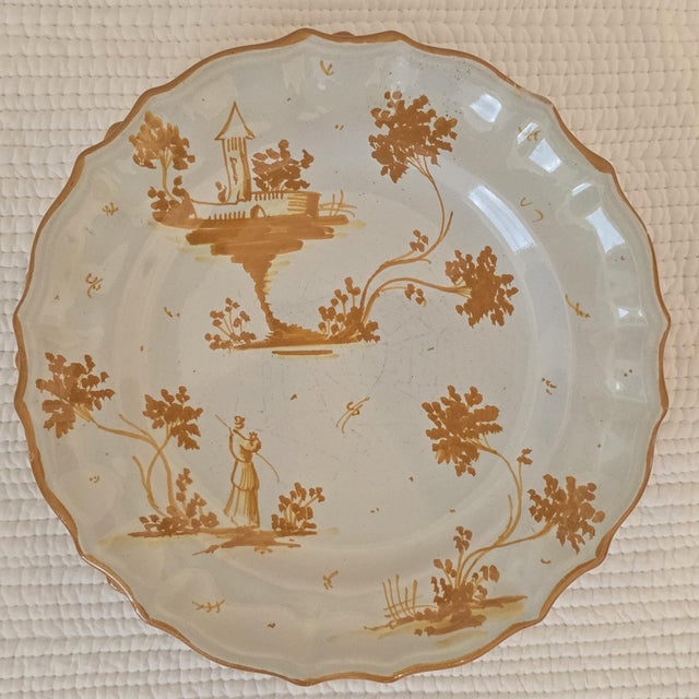 Ceramic Set of 5 Hand-Painted Italian Faience Plates With Pastoral Scenes For Sale - Image 7 of 10