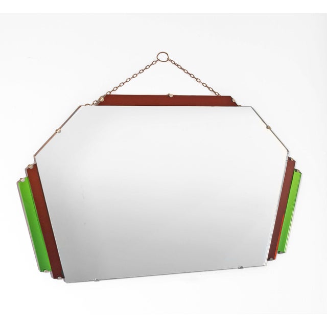 Art Deco English Geometric Wall Mirror in Red and Green, 1930s For Sale - Image 11 of 11