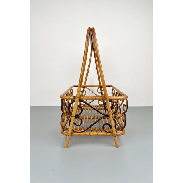 Bamboo & Rattan Magazine Rack Holder, Italy, 1960s For Sale - Image 9 of 16