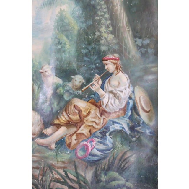 European Artist, Shepherd, Oil on Canvas For Sale - Image 6 of 7