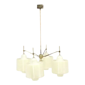 4 White Acrylic Shade Mid Century Modern Adjustable Light Fixture Chandelier
