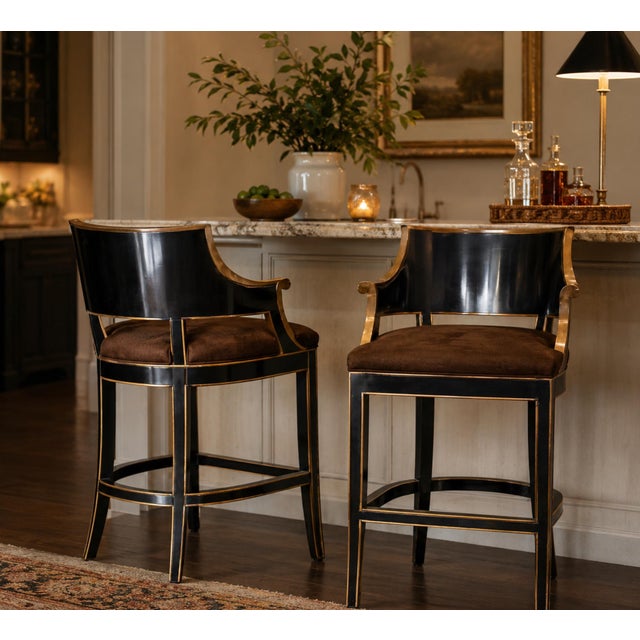 Pair of Gregorius Pineo Ebonized & Natural Wood Bar Stools For Sale - Image 12 of 12