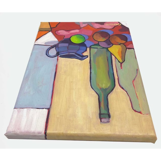 "The Geometry of Color" Contemporary Still Life With Green Glass Bottle For Sale - Image 4 of 7