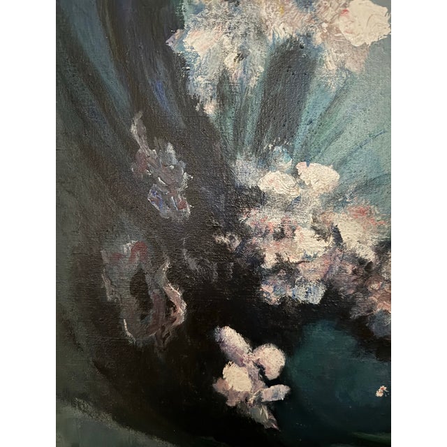 Vintage Large Organic Abstract Floral Acrylic Painting by Sonia Scaring, “Blue Swirls” For Sale - Image 4 of 11