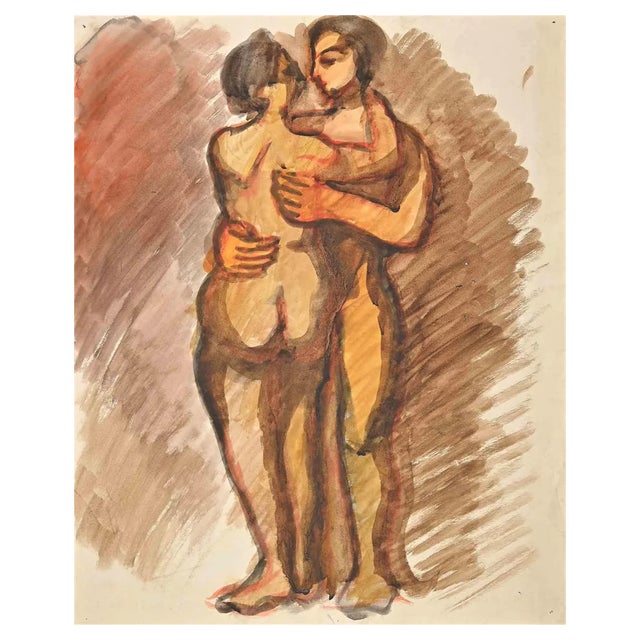 Jean Delpech, Couple, Original Watercolour, Mid-20th Century For Sale