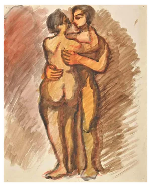 Jean Delpech, Couple, Original Watercolour, Mid-20th Century